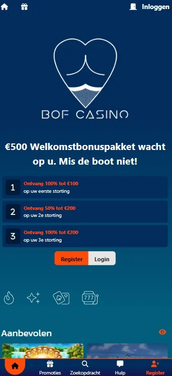 Bof Casino mobiele versie van de website